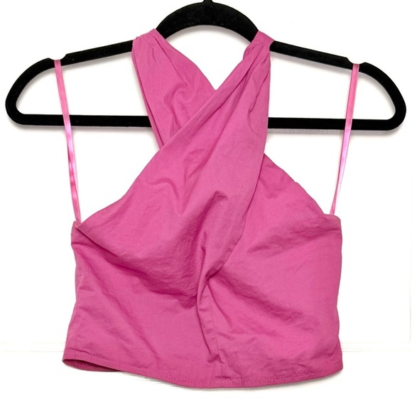 STAUD 70s Cotton Twist Front Open Back Halter Tie Neck Sleeveless Crop Top 0 - Picture 5 of 10